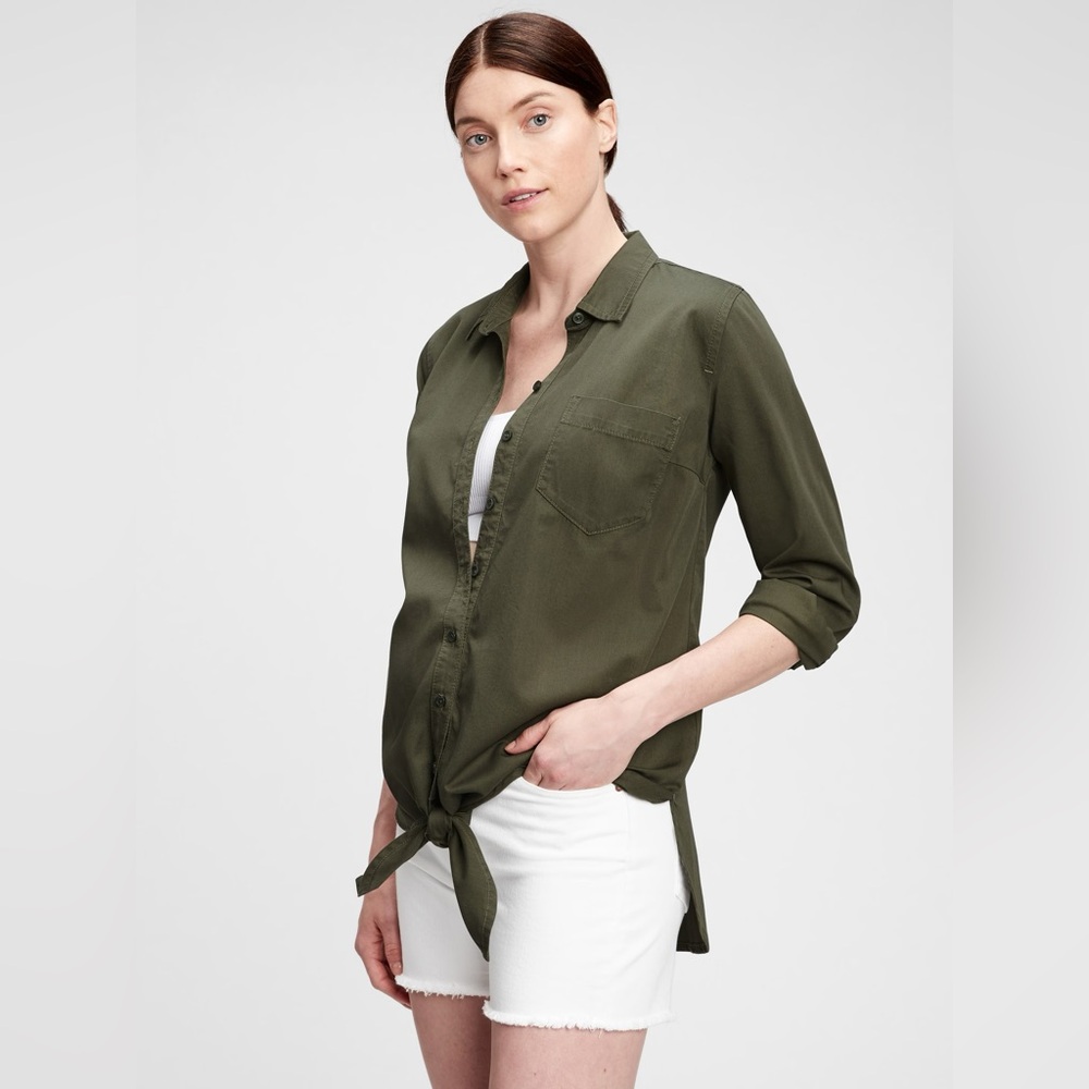 Gap Maternity Tie Front Button Down Shirt in Tencel